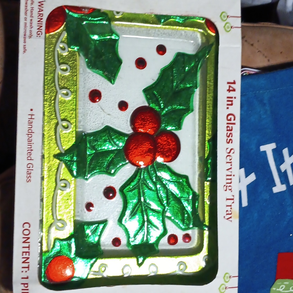 14inch glass serving tray hand painted